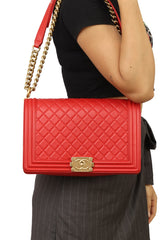 Chanel Leather Boy Large Red Flap Bag
