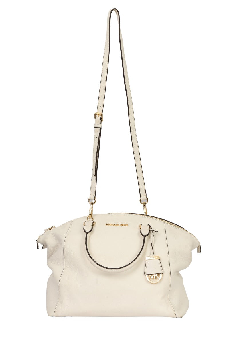 Michael Kors White Leather Riley Top Handle Bag