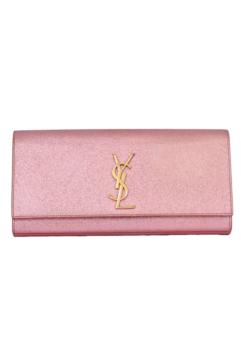 Yves Saint Laurent Metallic Pink Leather Kate Flap Clutch