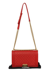 Chanel Leather Boy Large Red Flap Bag