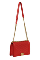 Chanel Leather Boy Large Red Flap Bag