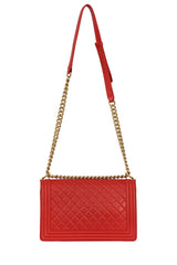 Chanel Leather Boy Large Red Flap Bag