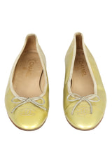 Chanel Size EU-40 Bow Leather Gold Ballet Flats