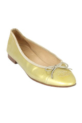 Chanel Size EU-40 Bow Leather Gold Ballet Flats