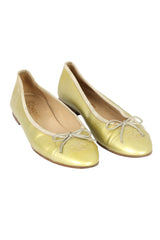 Chanel Size EU-40 Bow Leather Gold Ballet Flats
