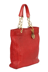 Christian Dior Red Large Woven Tote Bag