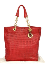 Christian Dior Red Large Woven Tote Bag