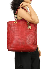 Christian Dior Red Large Woven Tote Bag