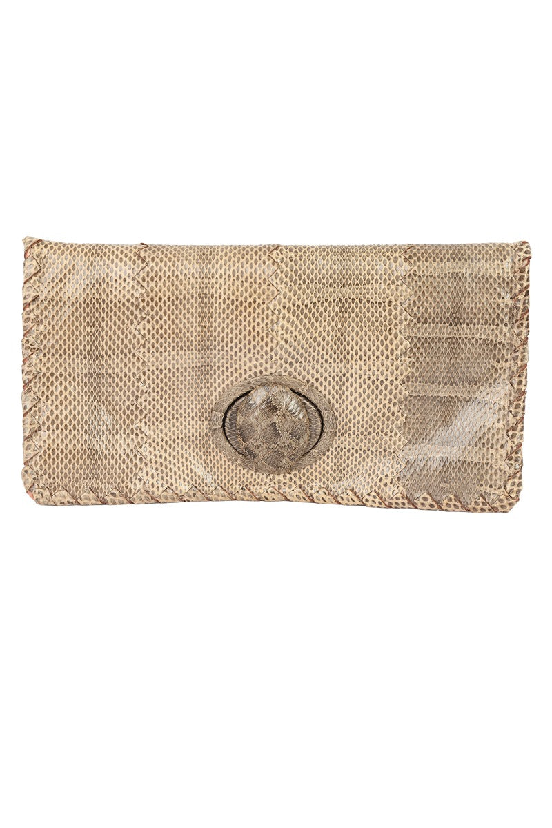 Bottega Veneta Beige Snakeskin Clutch
