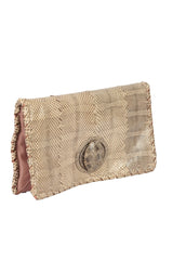 Bottega Veneta Beige Snakeskin Clutch