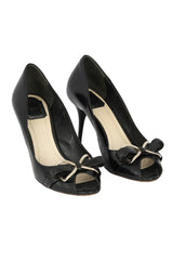 Christian Dior Size EU-39 Black Leather Peep Toe Pumps