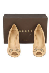 Gucci Size EU-38 ½ Horsebit Leather Open Toe Pumps