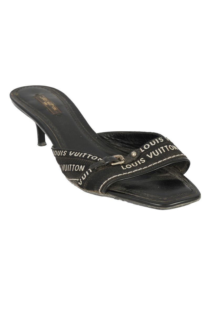 Louis Vuitton Size EU-38 Monochrome Canvas Slip On Mules