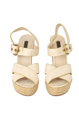 Louis Vuitton Size- EU 36.5 Calkskin Monogram Espadrille Wedge Sandals