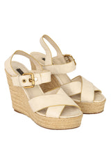 Louis Vuitton Size- EU 36.5 Calkskin Monogram Espadrille Wedge Sandals
