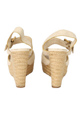 Louis Vuitton Size- EU 36.5 Calkskin Monogram Espadrille Wedge Sandals