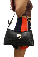 Salvatore Ferragamo Gancini Embossed Leather Shoulder Bag 