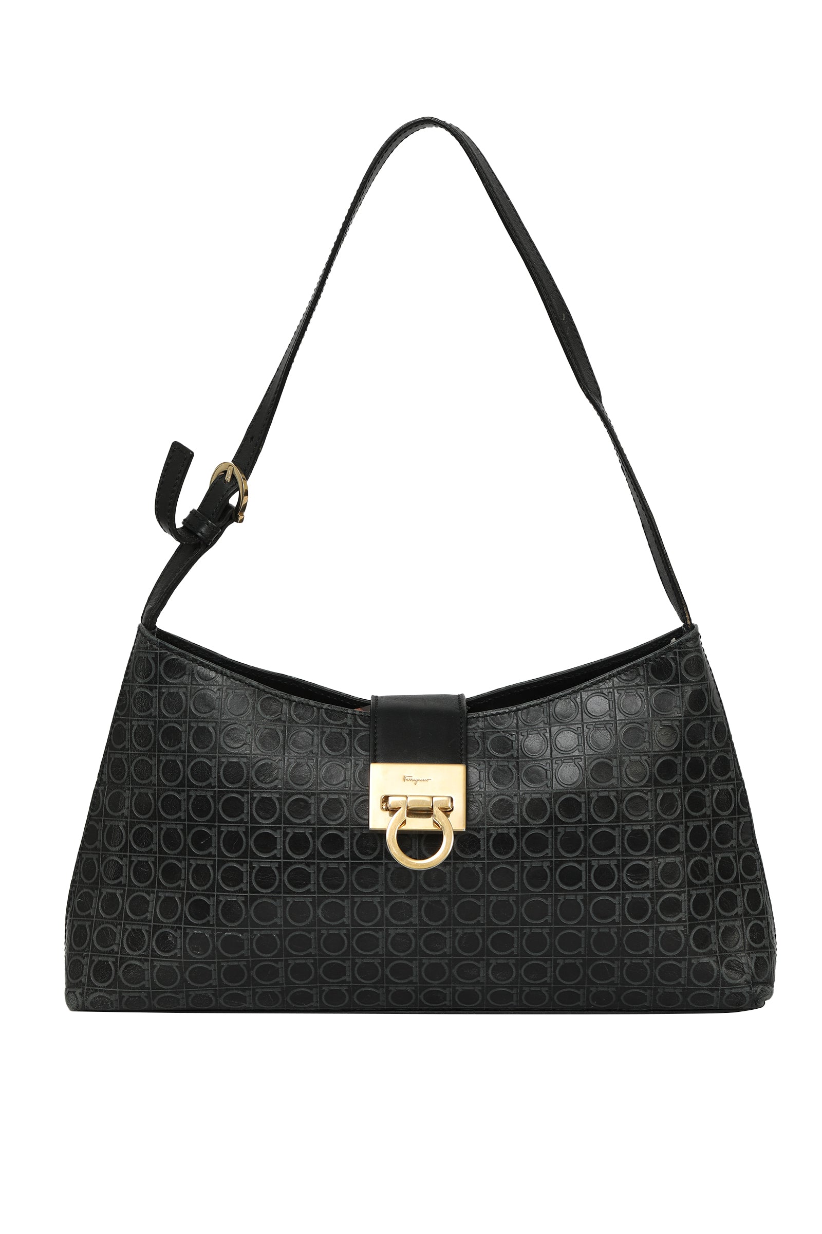 Salvatore Ferragamo Gancini Embossed Leather Shoulder Bag 