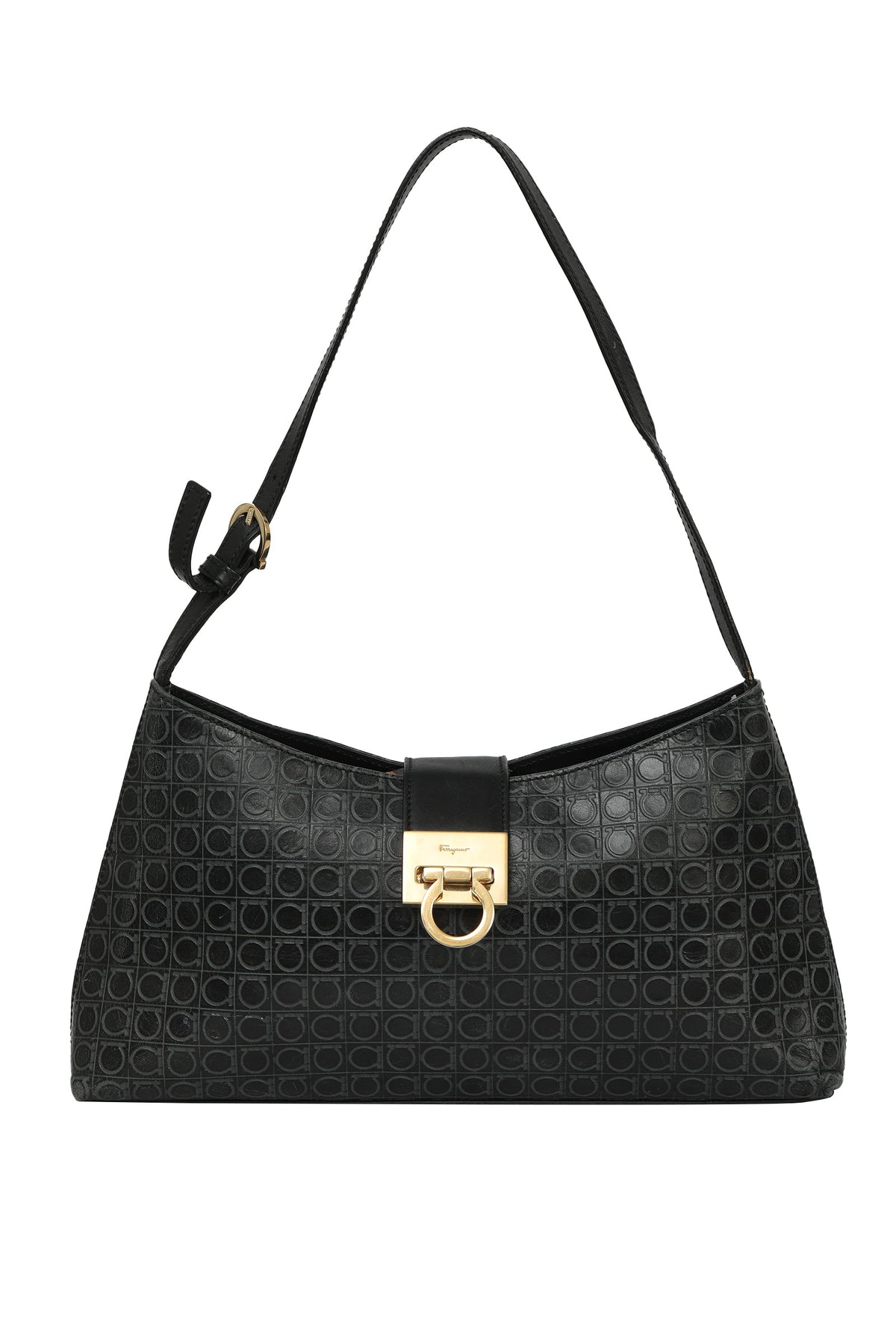 Salvatore Ferragamo Gancini Embossed Leather Shoulder Bag 