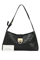 Salvatore Ferragamo Gancini Embossed Leather Shoulder Bag 