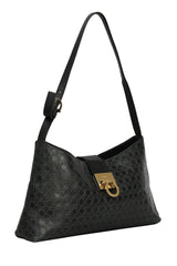 Salvatore Ferragamo Gancini Embossed Leather Shoulder Bag 