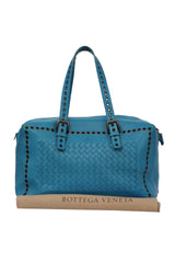 Bottega Veneta Blue Leather Intrecciato Boston Bag 