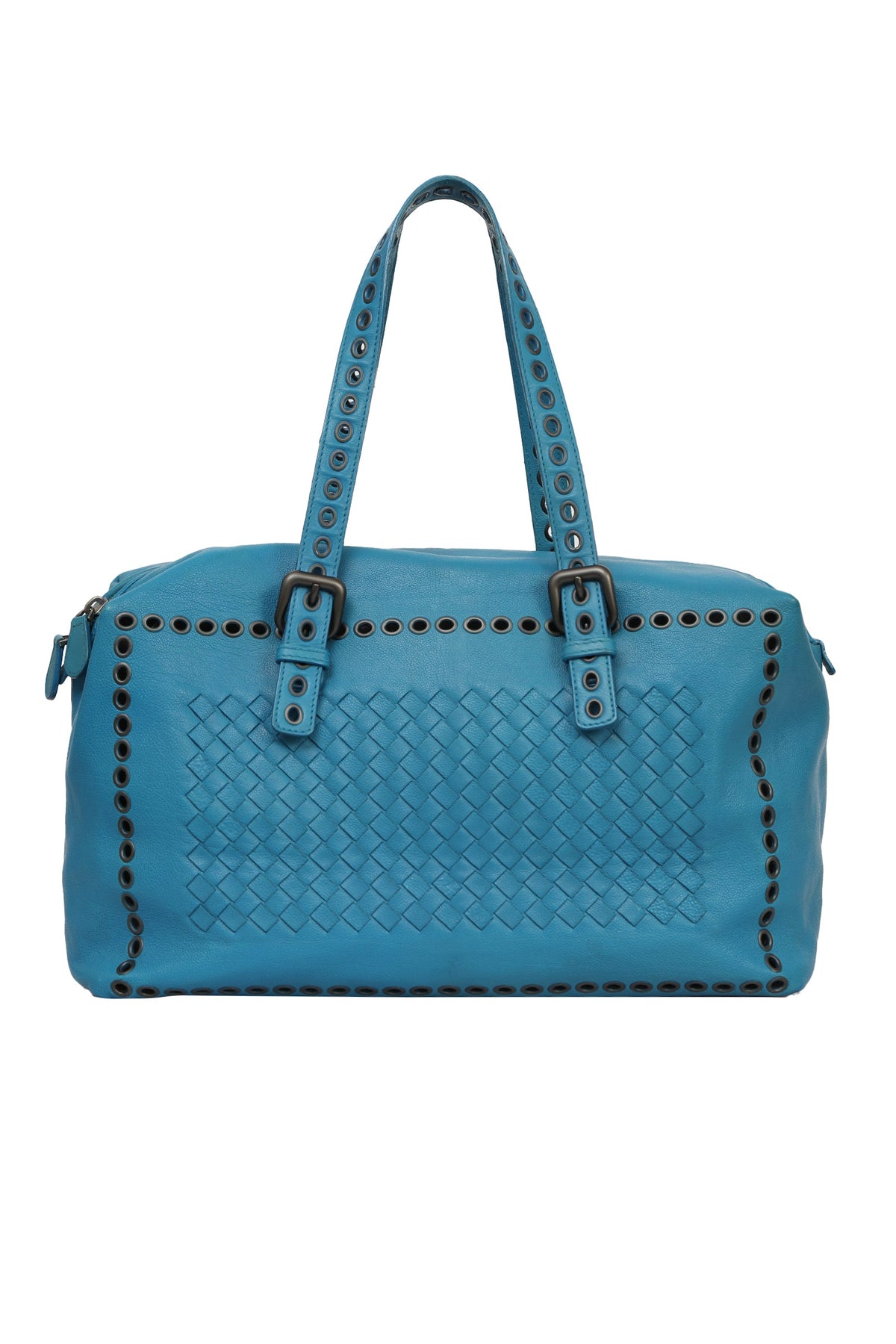 Bottega Veneta Blue Leather Intrecciato Boston Bag 