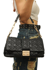 Christian Dior Navy Blue Cannage Lock Flap Shoulder Bag 