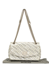 Balenciaga Bb Chain Round Silver Quilted Bag 