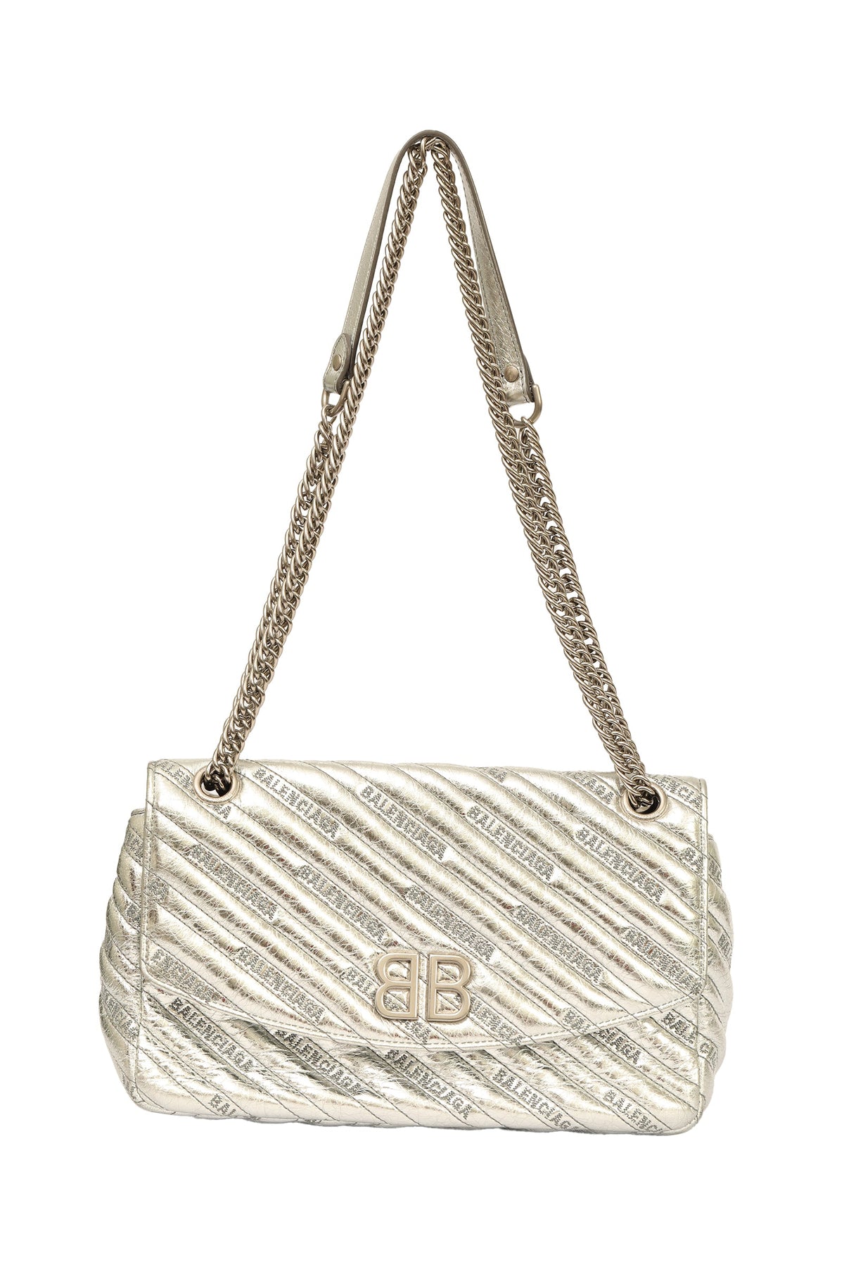 Balenciaga Bb Chain Round Silver Quilted Bag 