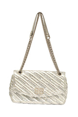 Balenciaga Bb Chain Round Silver Quilted Bag 
