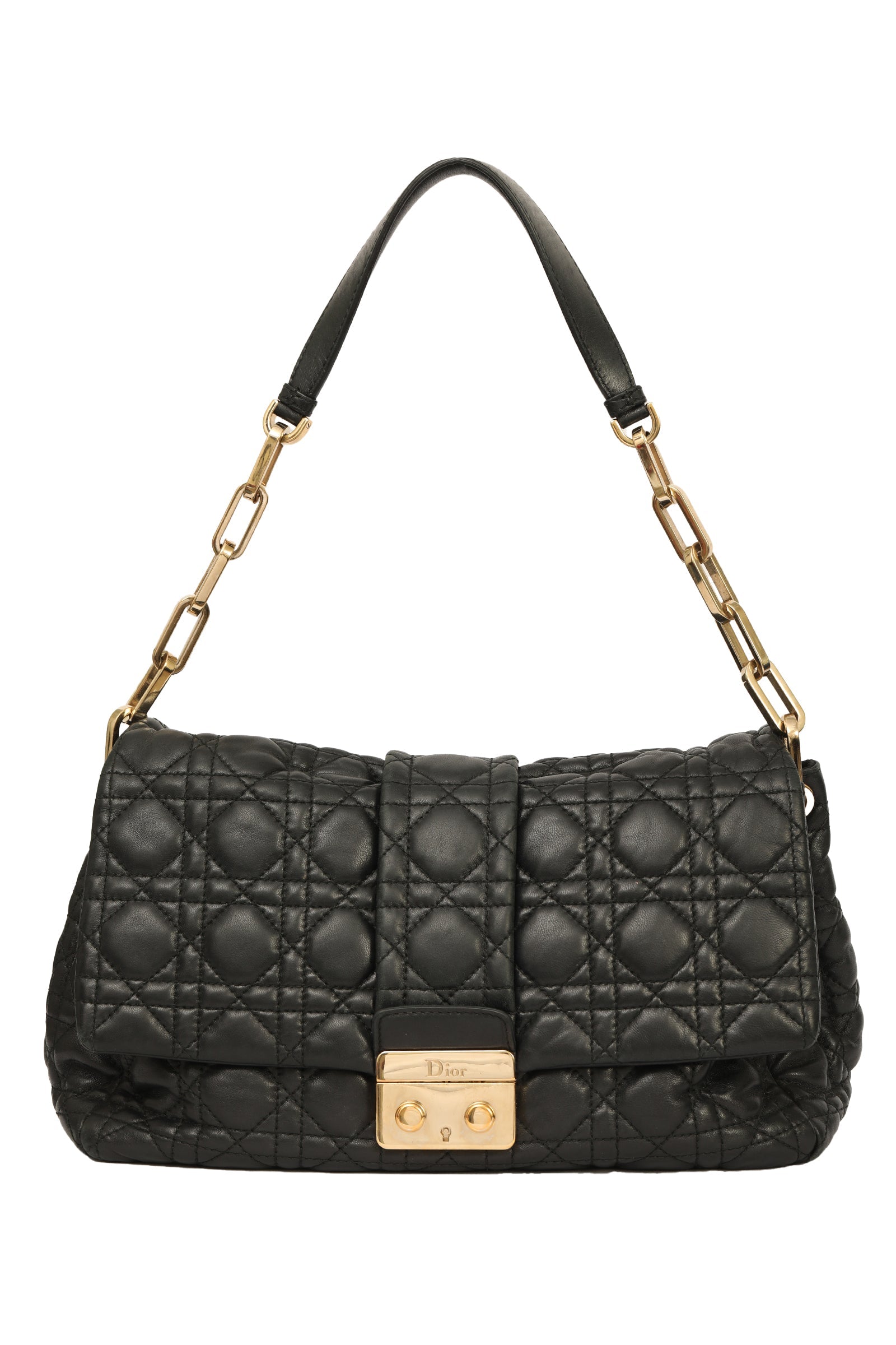 Christian Dior Navy Blue Cannage Lock Flap Shoulder Bag 