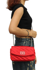 Balenciaga Jacquard Red Satin Quilted Cross Body Bag 