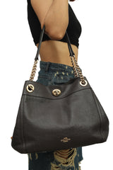 Coach Turnlock Edie Black Leather Shoulder Bag 