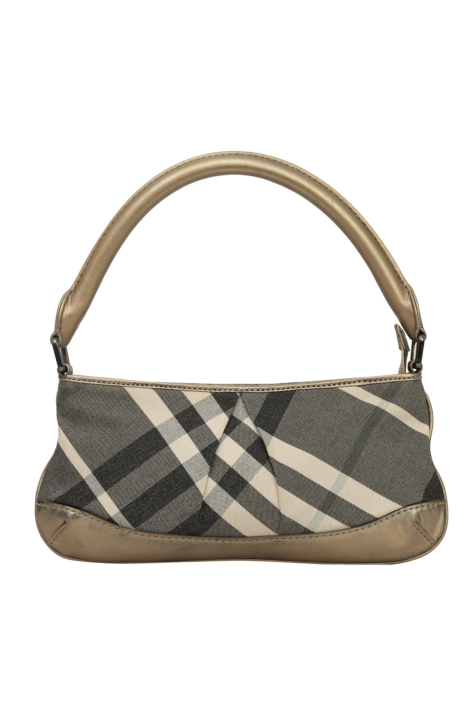 Burberry Metallic Canvas And Leather Baguette Bag 