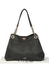 Coach Turnlock Edie Black Leather Shoulder Bag 