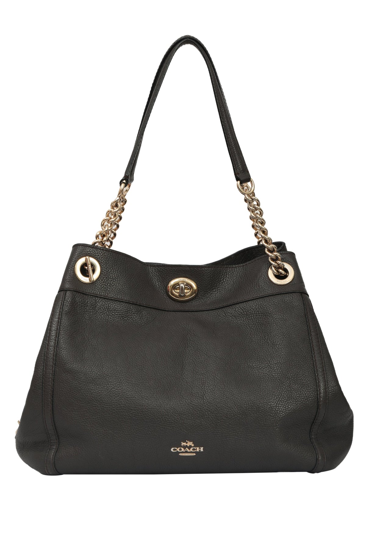 Coach Turnlock Edie Black Leather Shoulder Bag 
