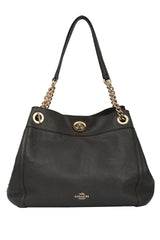 Coach Turnlock Edie Black Leather Shoulder Bag 