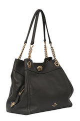 Coach Turnlock Edie Black Leather Shoulder Bag 