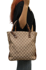 Gucci Gg Monogram Bamboo Handle Tote Bag 