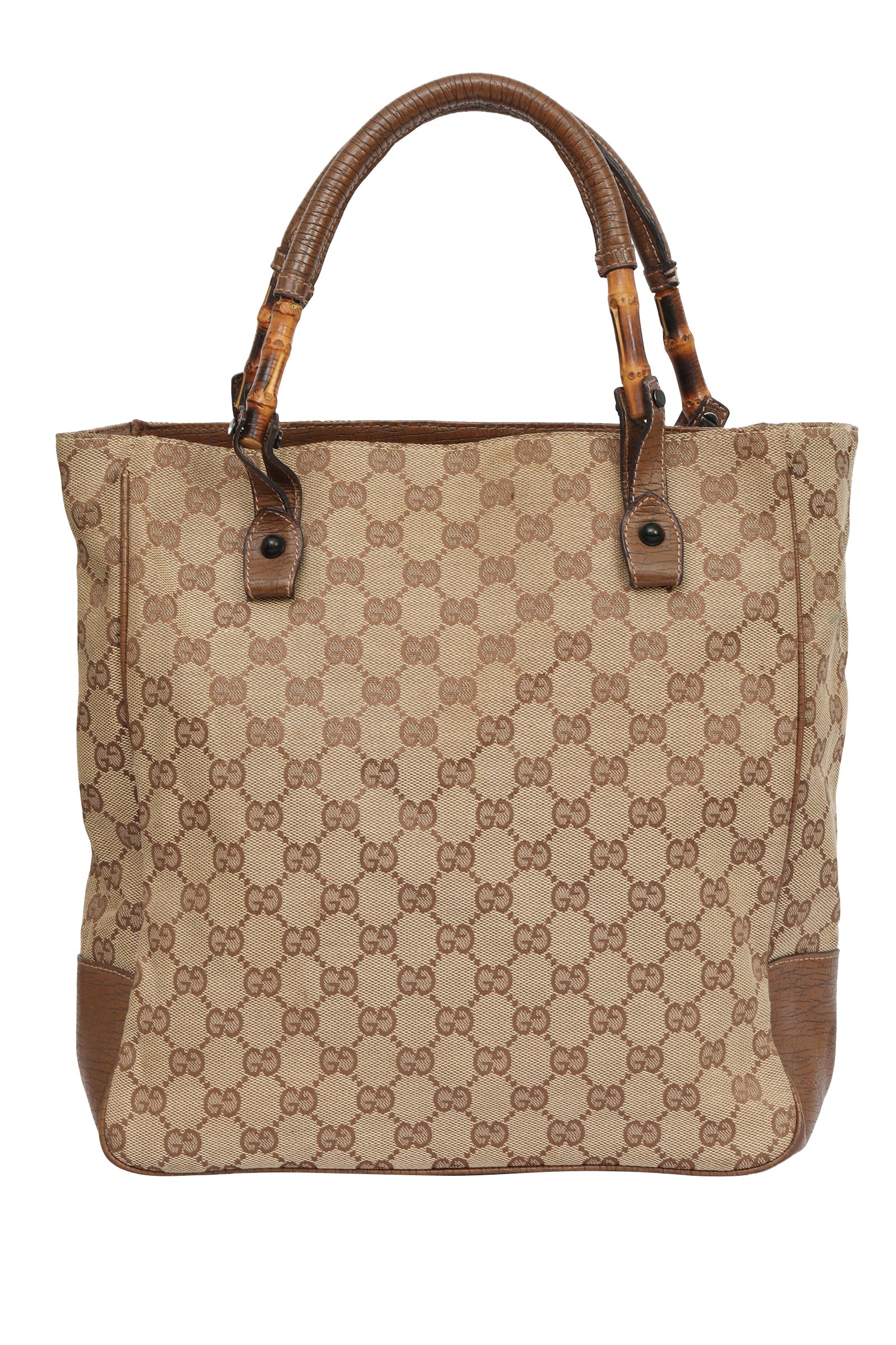 Gucci Gg Monogram Bamboo Handle Tote Bag 
