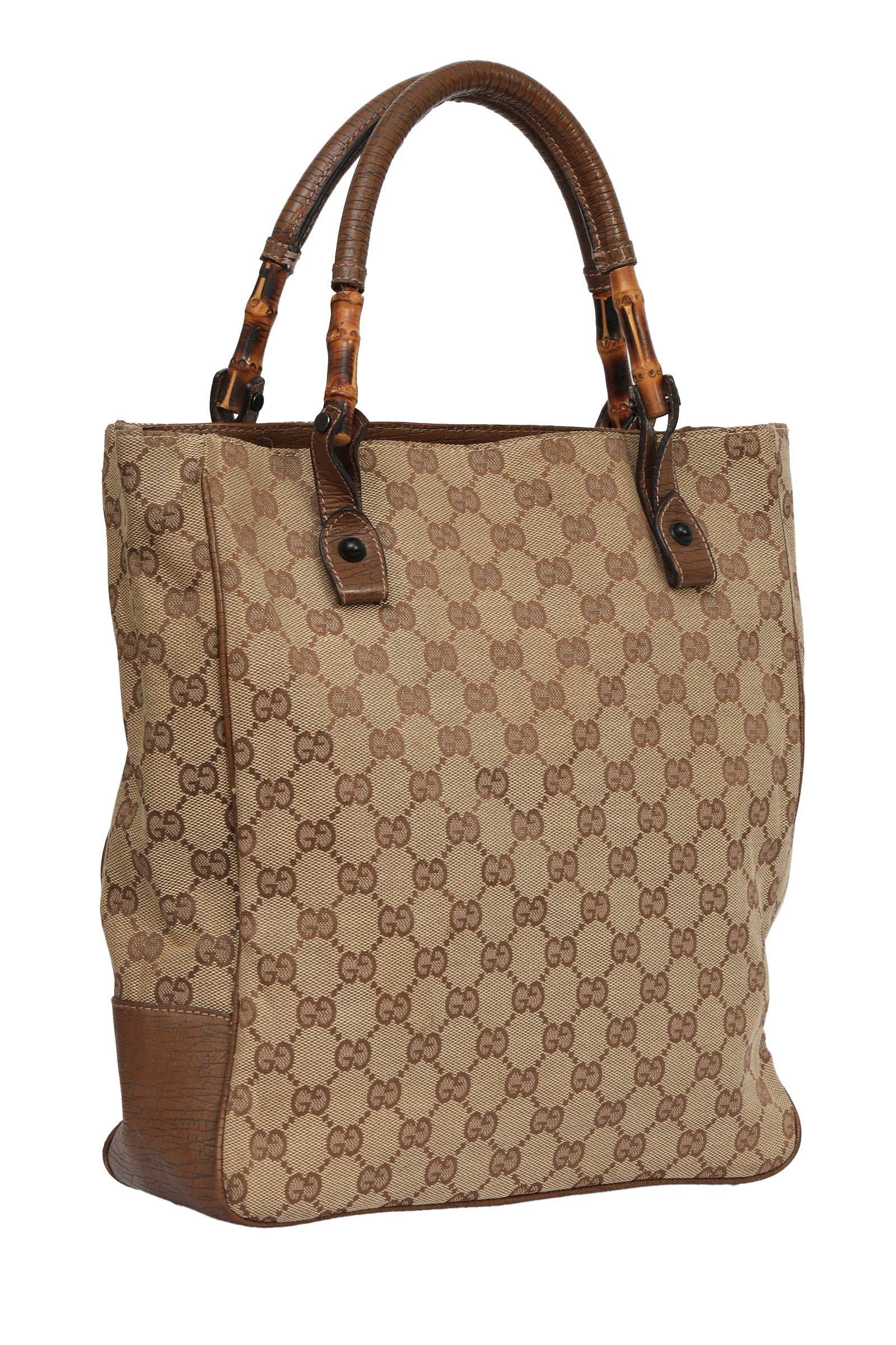 Gucci Gg Monogram Bamboo Handle Tote Bag 