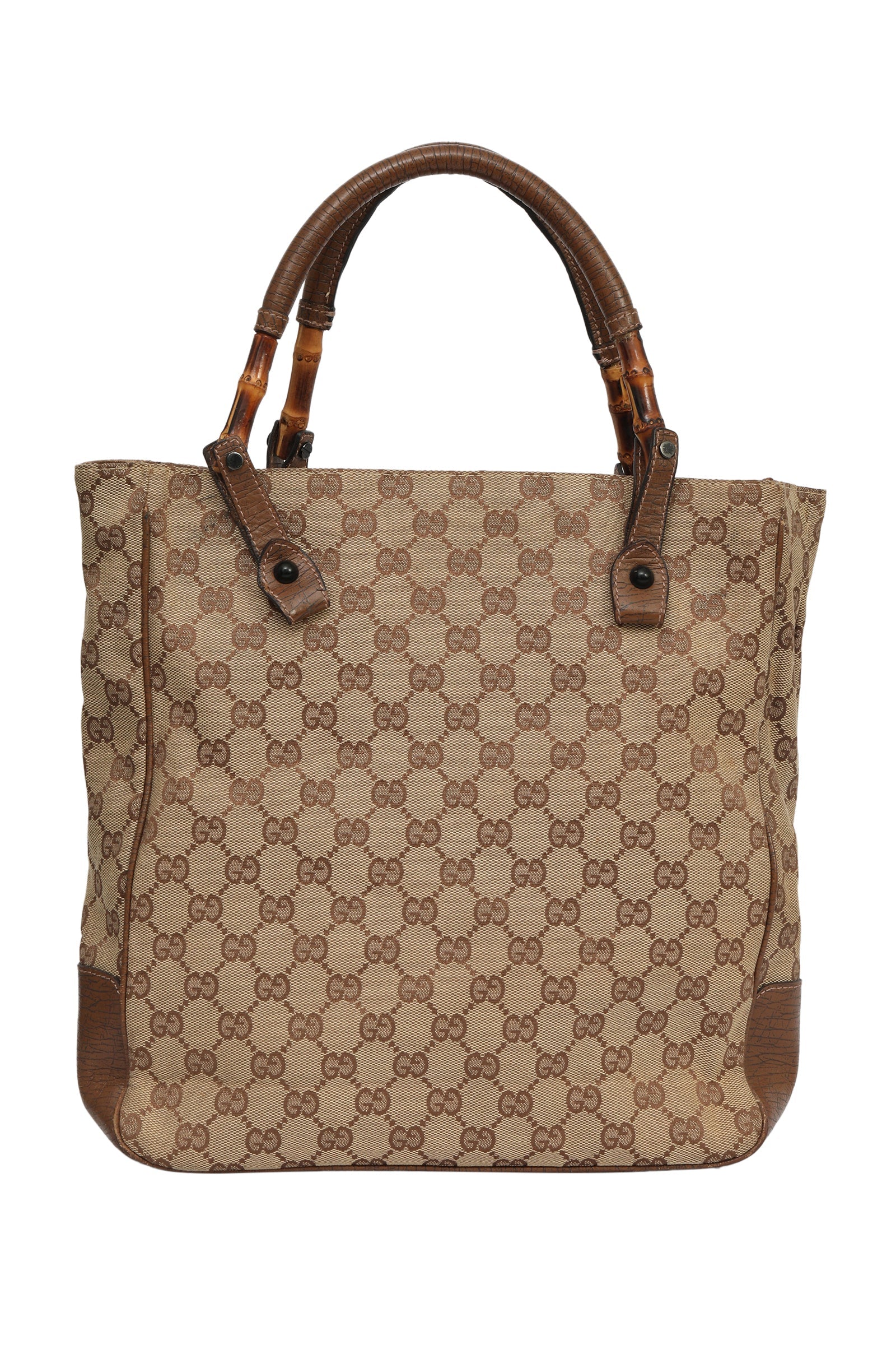 Gucci Gg Monogram Bamboo Handle Tote Bag 