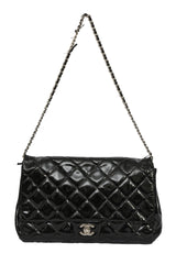 Chanel Black Patent Leather Quilted Single Flap Maxi Classic Bag 