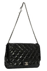 Chanel Black Patent Leather Quilted Single Flap Maxi Classic Bag 