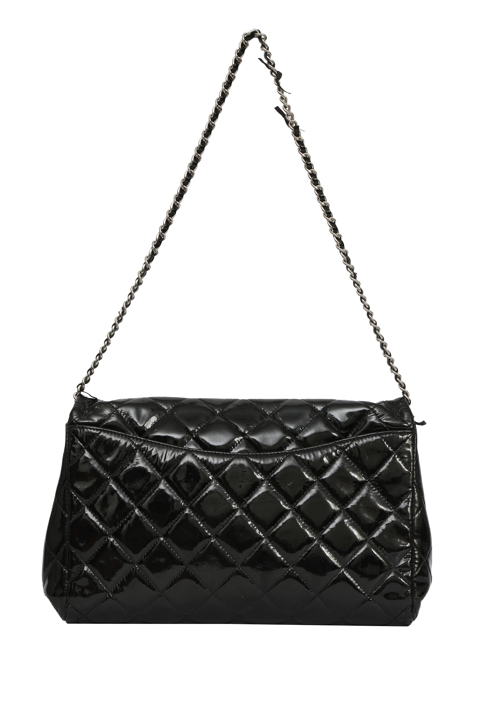 Chanel Black Patent Leather Quilted Single Flap Maxi Classic Bag 