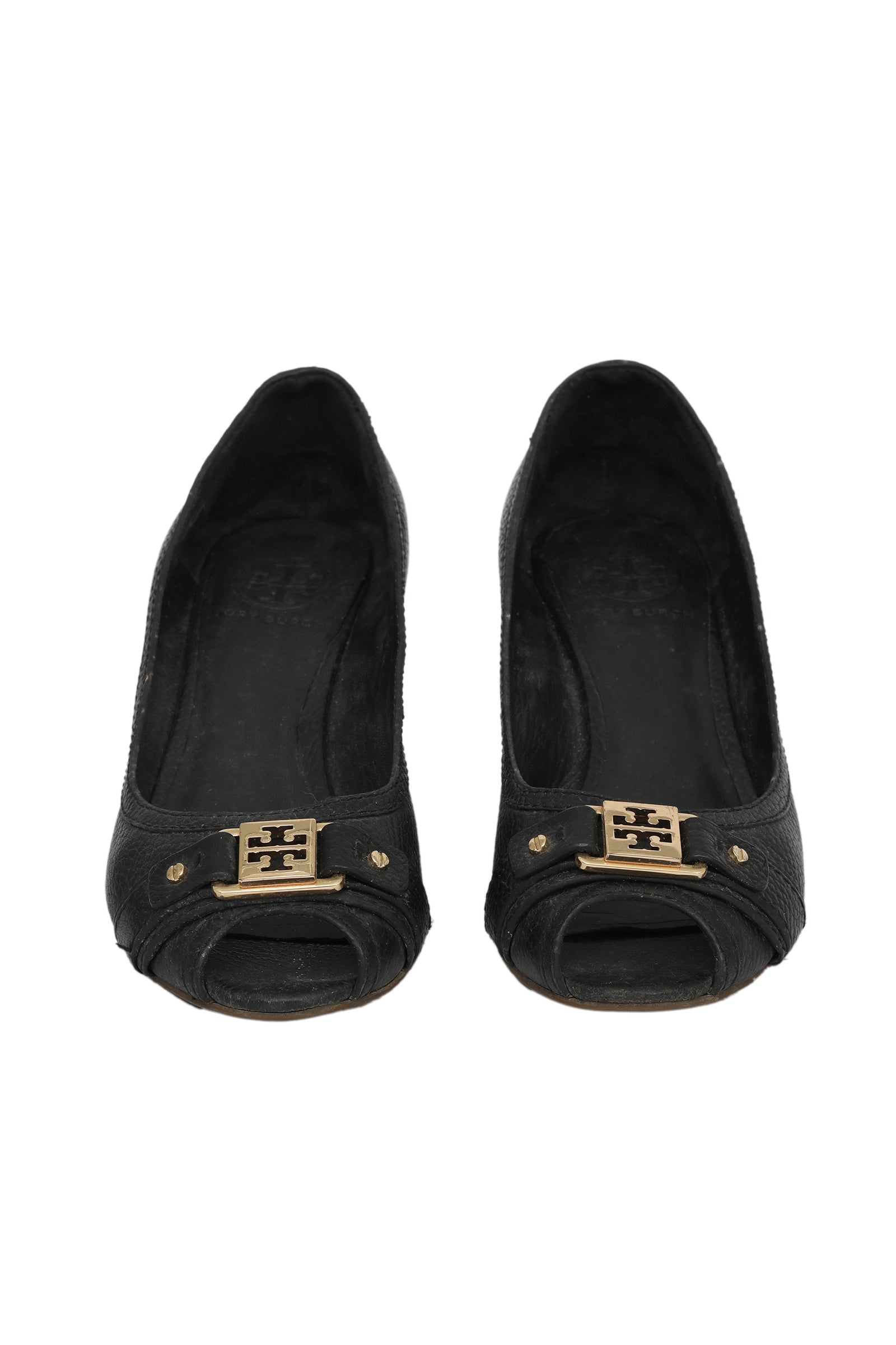 Tory Burch EU 38.5 Black Peep Toe Wedges 