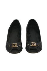 Tory Burch EU 38.5 Black Peep Toe Wedges 
