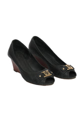 Tory Burch EU 38.5 Black Peep Toe Wedges 