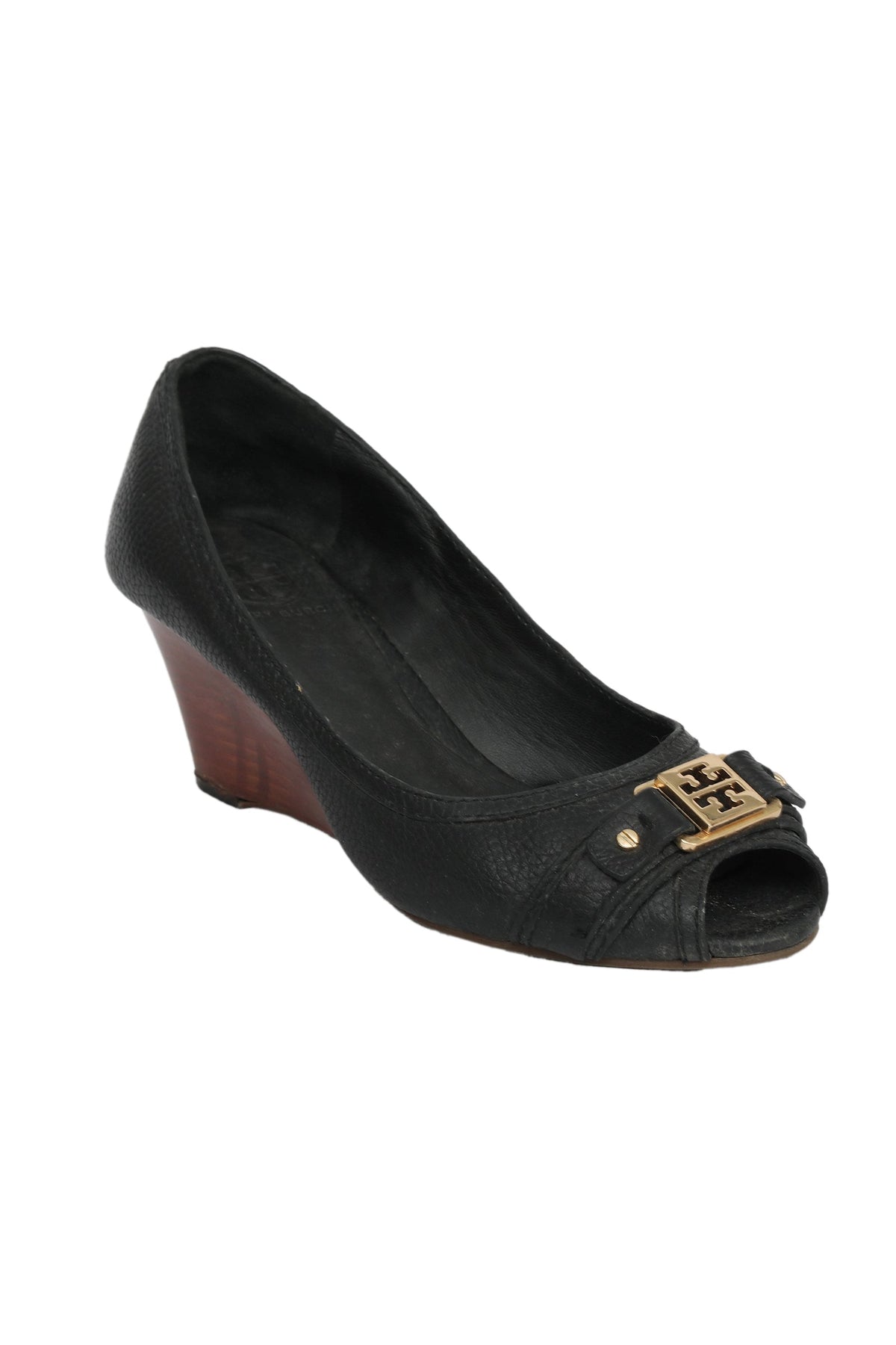 Tory Burch EU 38.5 Black Peep Toe Wedges 